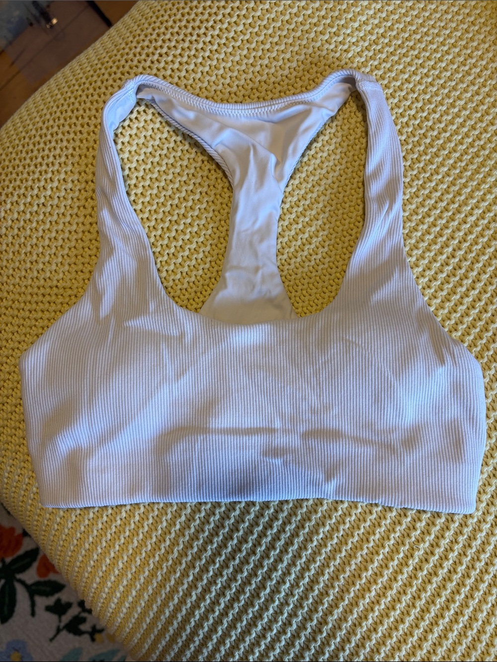 Ribbed Racerback Sports Bra - White